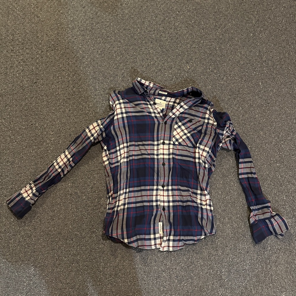 American Eagle Outfitters Kids Plaid Shirt - Navy and White